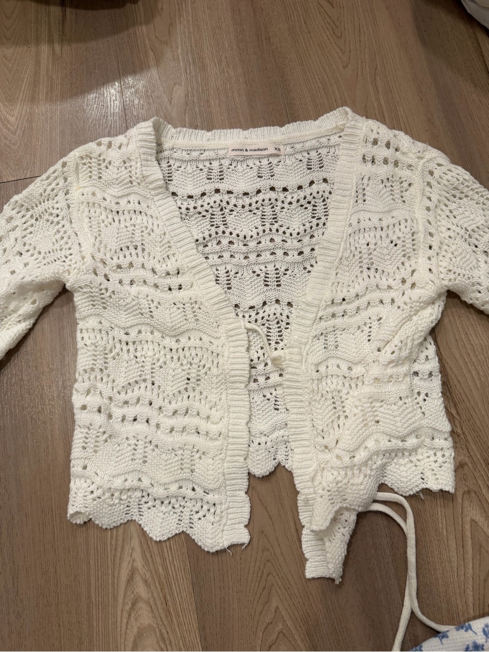 moon & madison Cream Open-Knit Tie-Front Cardigan